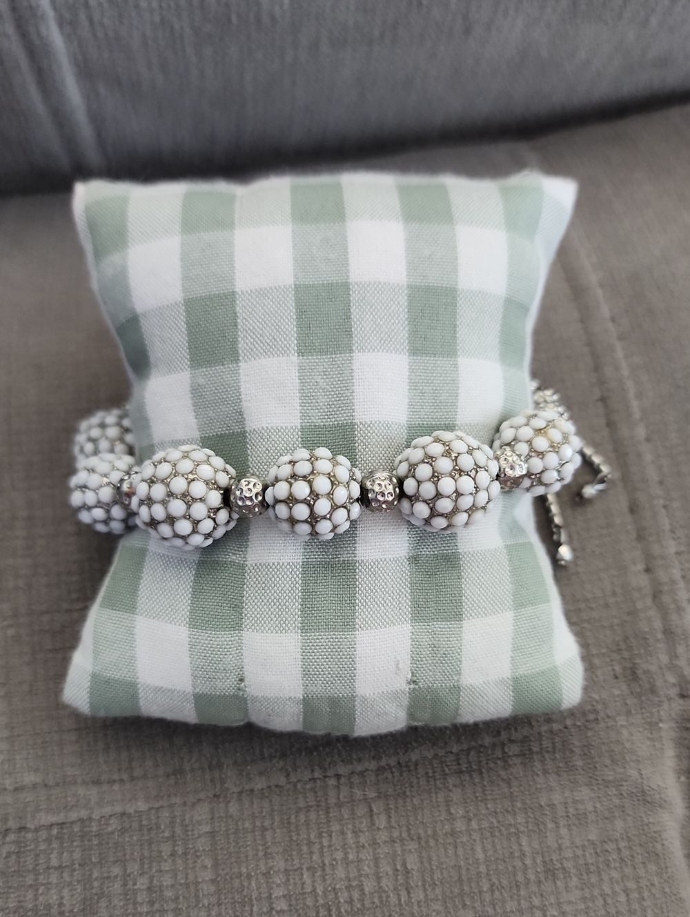 White Beaded Cluster Bracelet - Silver Accents